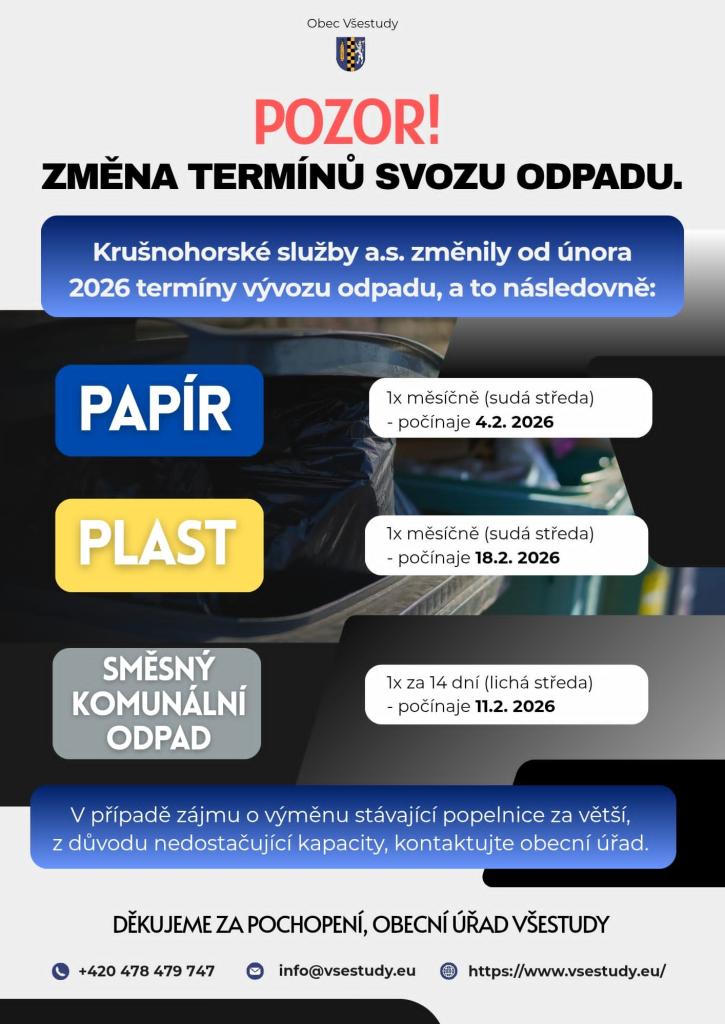 Změna termínů svozu odpadu